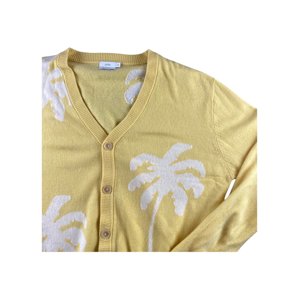 Onia Yellow Palm Tree Cardigan Sweater 100 Cashmere Button Front Size L G